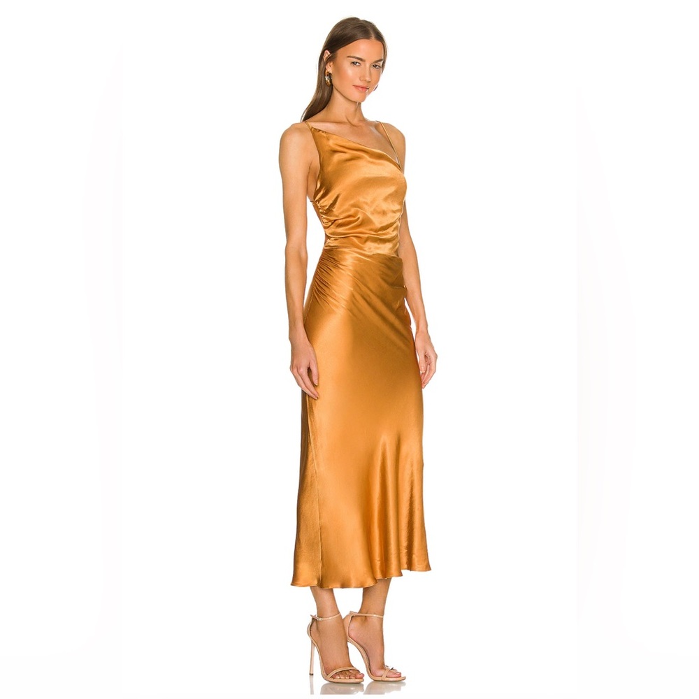 Shona Joy - Alma Asymmetrical Bias Cowl Midi Dress inTurmeric